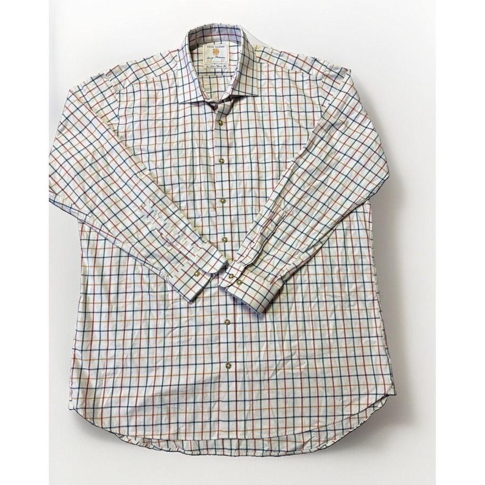 Brook Taverner Mens Cotton Shirt 17.5 35 Check Classic Fit White 7907AR